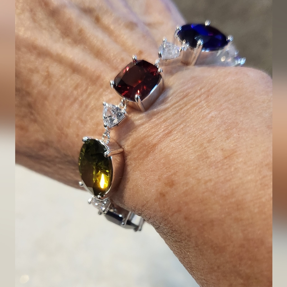 Silvertone Bracelet With 6 Multi-Colored Stones - image 3